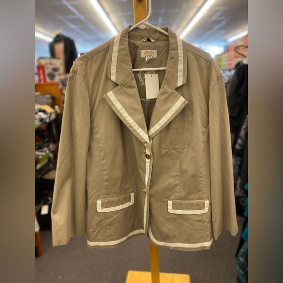 Talbots Ladies 20W Tan & White Suit Coat - Picture 1 of 4